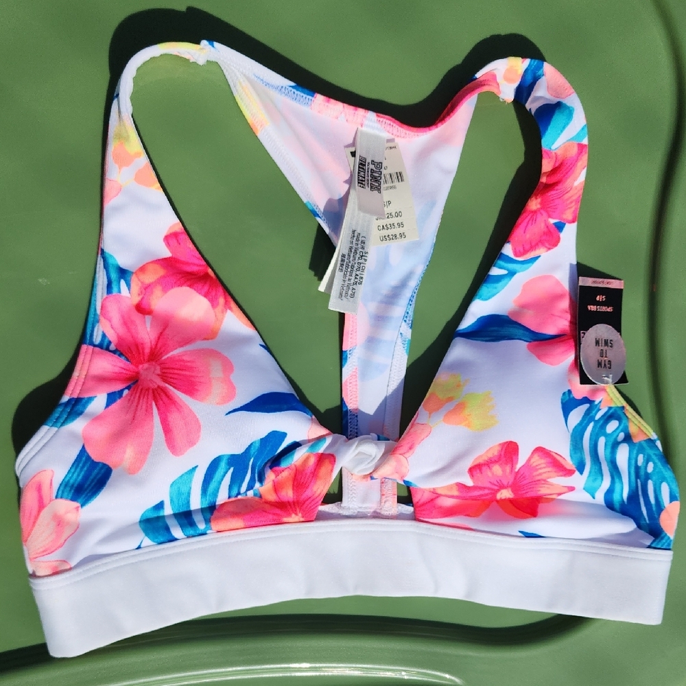 PINK Victoria's Secret White and Pink Bikini Swimwear